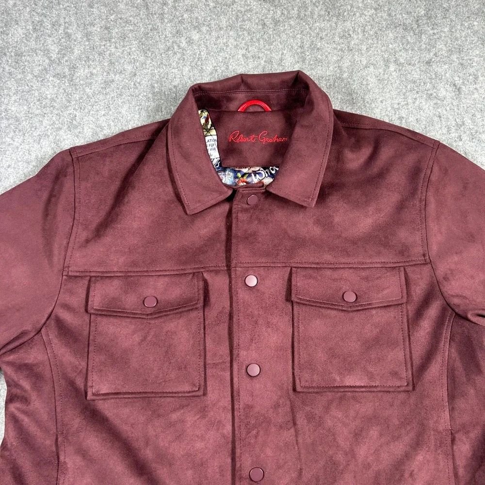 Robert Graham Jacket Mens XXL Burgundy Faux Suede Snap Front Pocket